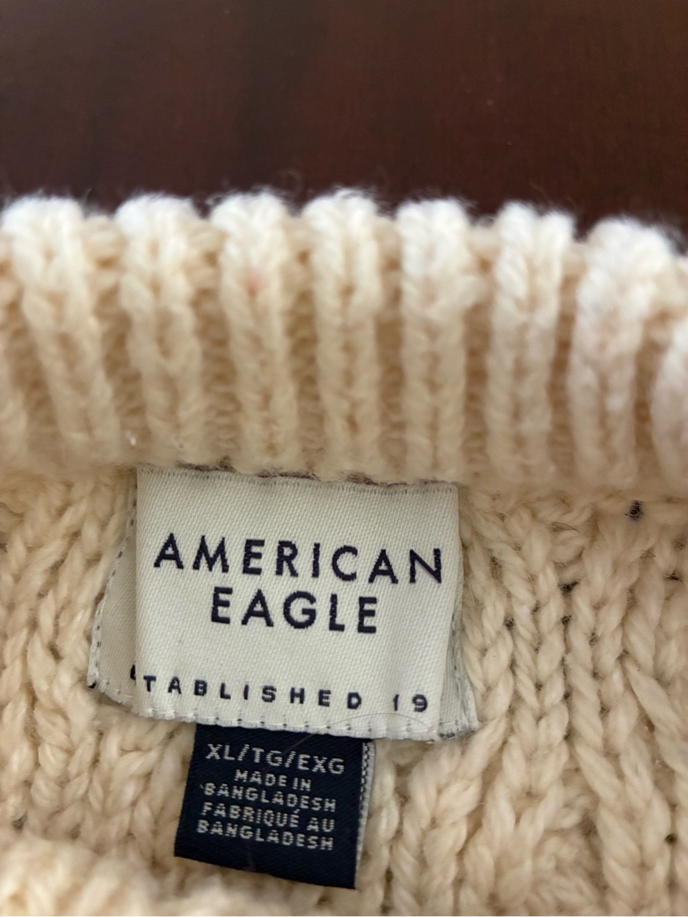American Eagle Outfitters Men’s Cream Fisherman Sweater. Size XL. - Picture 2 of 4